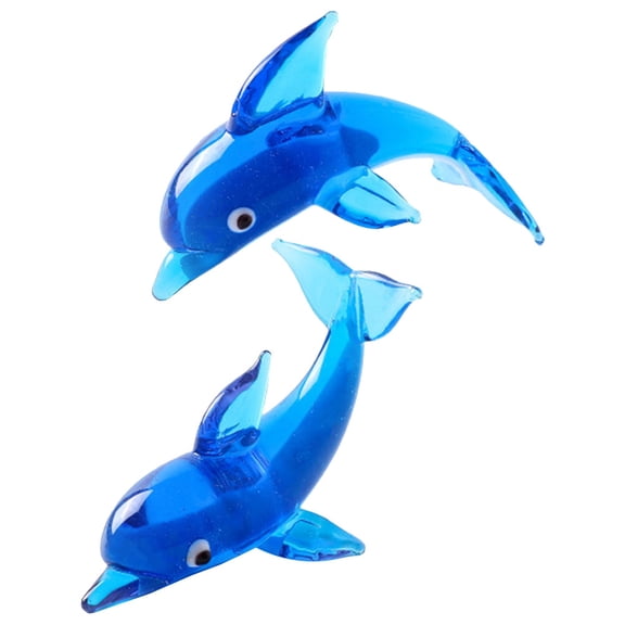 2Pcs Glass Dolphin Figurines Sea Animal Statues Tabletop Decorative Showpieces Centerpiece for Home Decor