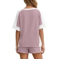 thumbnail image 4 of WAYUTE Womens Shorts Set Plus Size Casual Summer Patchwork Color Short Sleeve T Shirt and Shorts Athletic 2 Piece Sports Outfit Outfit Sets, 4 of 7