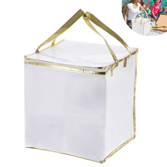 1 Pack Aluminum Foil Insulated Food Bag,White Insulated Zipper Pizza Bag,Reusable Food Delivery Tote Bag,Thermal Cake Carrying Bags,for Picnic Party Delivery Takeaway By Scheam