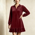 thumbnail image 3 of Sheghy Women Fall Collared Long Sleeve Shirt Dress Ruffle Hem Loose Fit, 3 of 6
