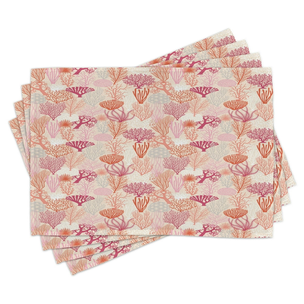Coral Placemats Set of 4 Various Coral Formations Aquatic Theme Underwater Wildlife Ocean Plants