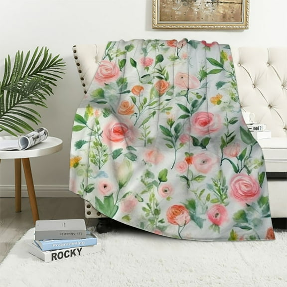 COMIO Floral Blanket Flower Blanket Botanical Spring Flowers Blanket Floral Throw Blanket Soft Cozy Warm Plush Flannel Blanket Gift for Woman Flower Lover Couch Bed Living Room Decor