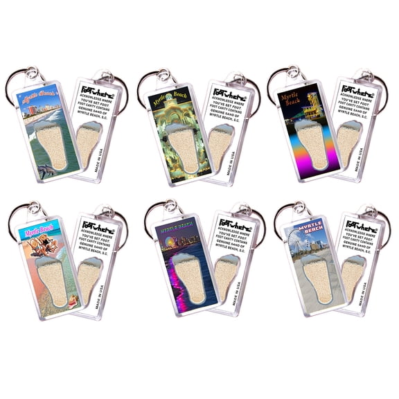 Myrtle Beach FootWhere Keychains. (MBSC100 - Assorted) 6 Piece Set.