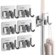 thumbnail image 1 of 6Pcs Broom Holder Wall Mounted Stainless Adhesive Mop Holder with Hooks for Kitchen Garden Balcony Garage Laundry Room, 1 of 5