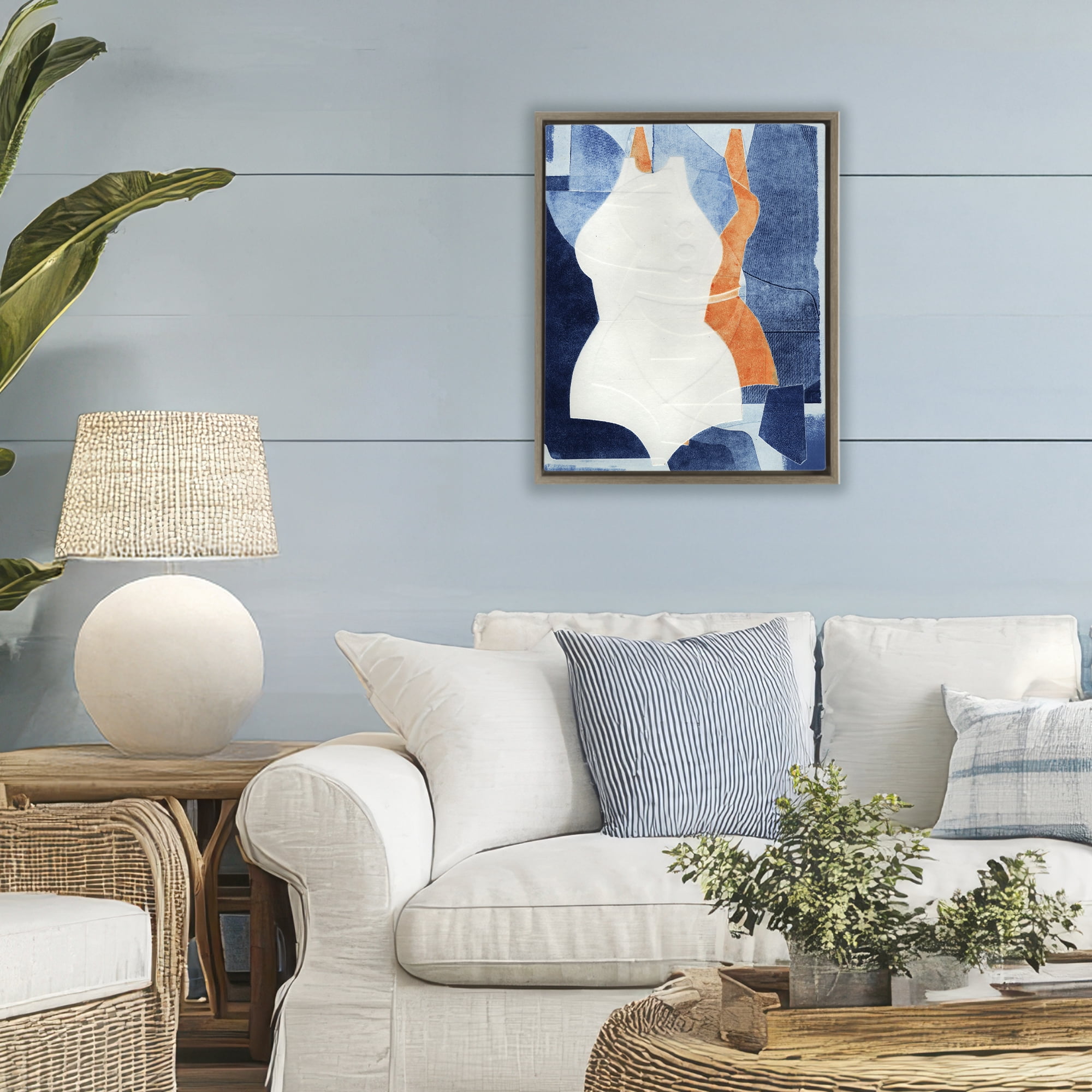 Stupell Industries Abstract Fashion Shapes Blue Brown Framed Floater Canvas Wall Art, design by Stacy Milrany