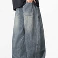 thumbnail image 4 of LODIENY Baggy Jeans for Men Wide Leg Hip Hop Elastic Waist Drawstring Trousers Stylish Loose Fit Denim Casual Streetwear Skateboard Pants with Pockets Dark Blue XL, 4 of 6