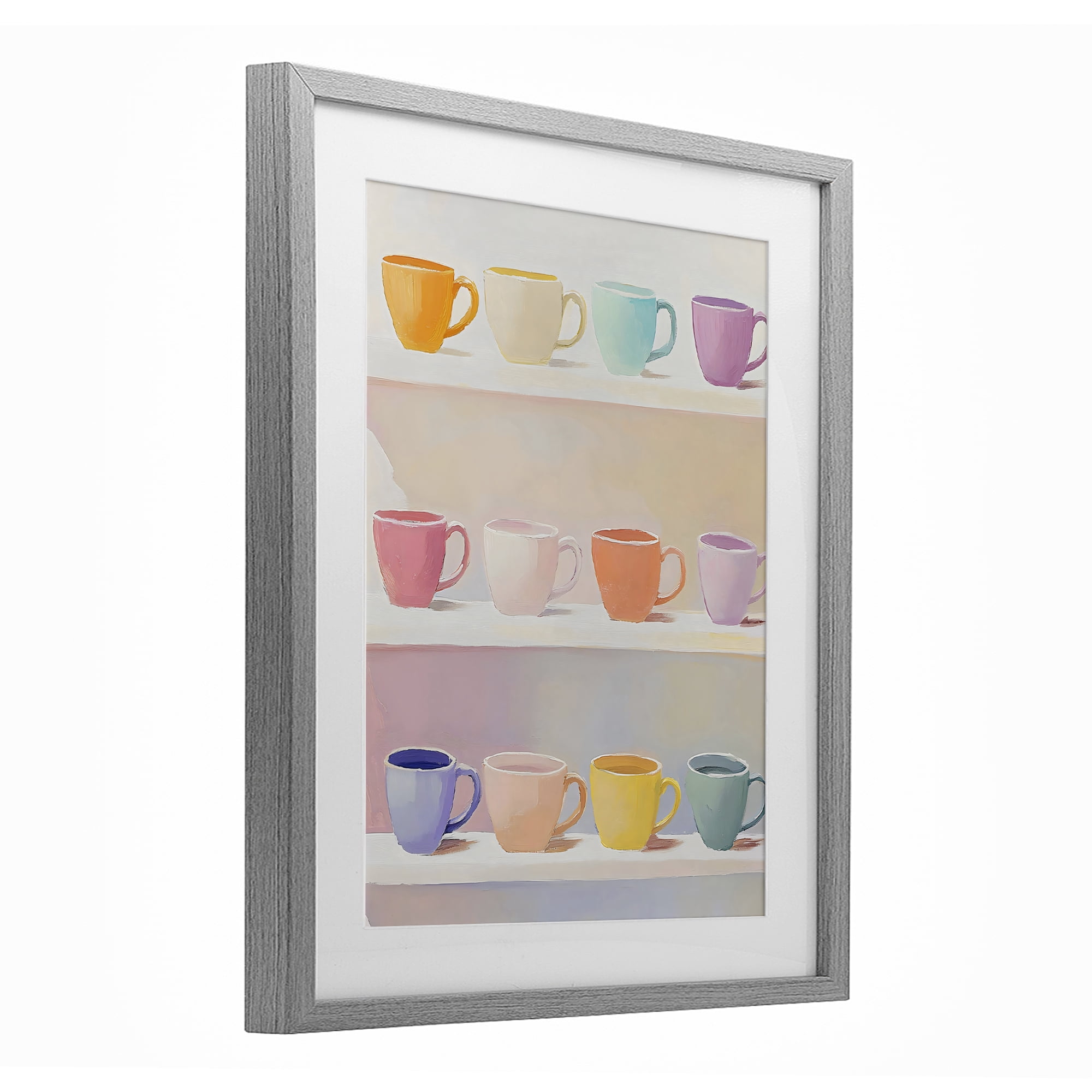Stupell Industries Rows of Pastel Teacups Gray Framed Print Under Glass, design by The Prints Vibe