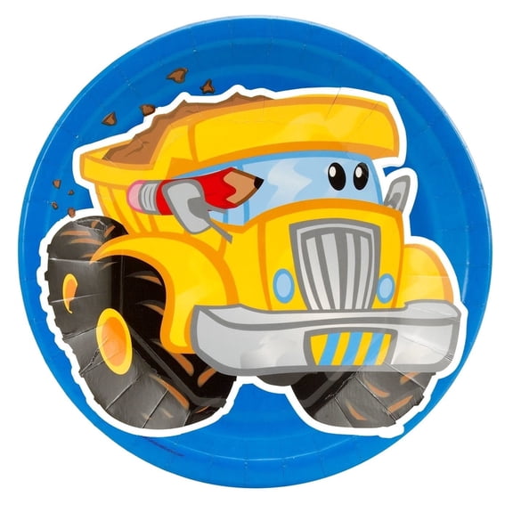 Construction Yellow Dump Truck Pencil Blue Background Edible Cake Topper Image ABPID00271V1
