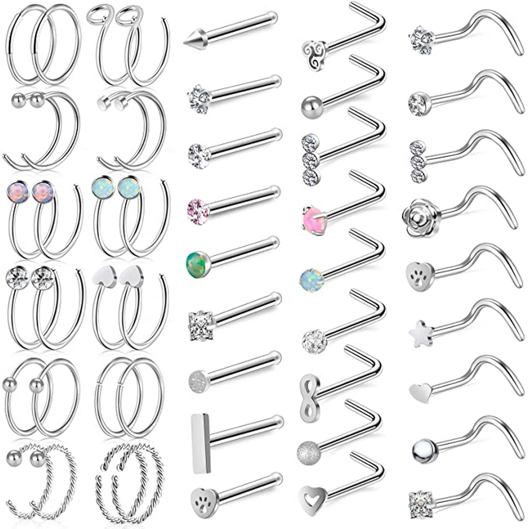 ONESING 51 PCS 20G Nose Rings for Women Nose Rings Hoops Nose Studs Screw CZ Nose Studs 316L Stainless Steel Nose Piercing Jewelry for Women Walmart