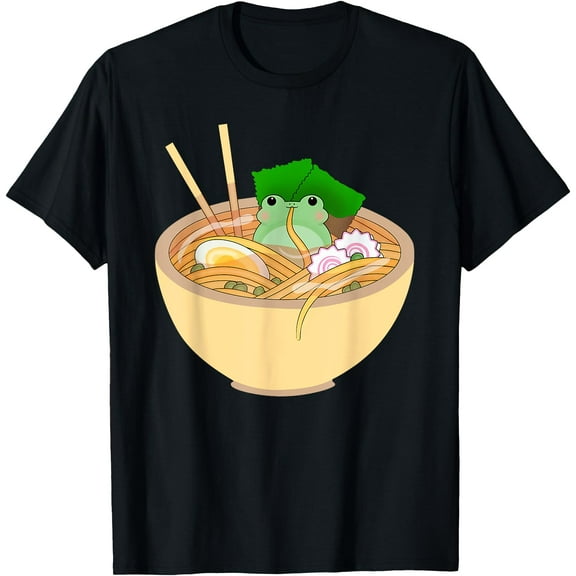 Cute Kawaii Frog Eating in Ramen Bowl Unisex T-Shirt for Men Women Kids Toddler