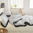 thumbnail image 6 of Move Over Plaid Ruffle Bedding Sets Queen White Black Geometric Duvet Cover Black Ruffle Pattern Microfiber No Filling, 6 of 10