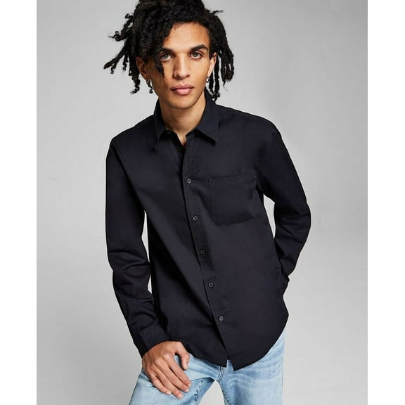 And Now This BLACK Men's Woven Poplin Long-Sleeve Button-Up Shirt, US XL