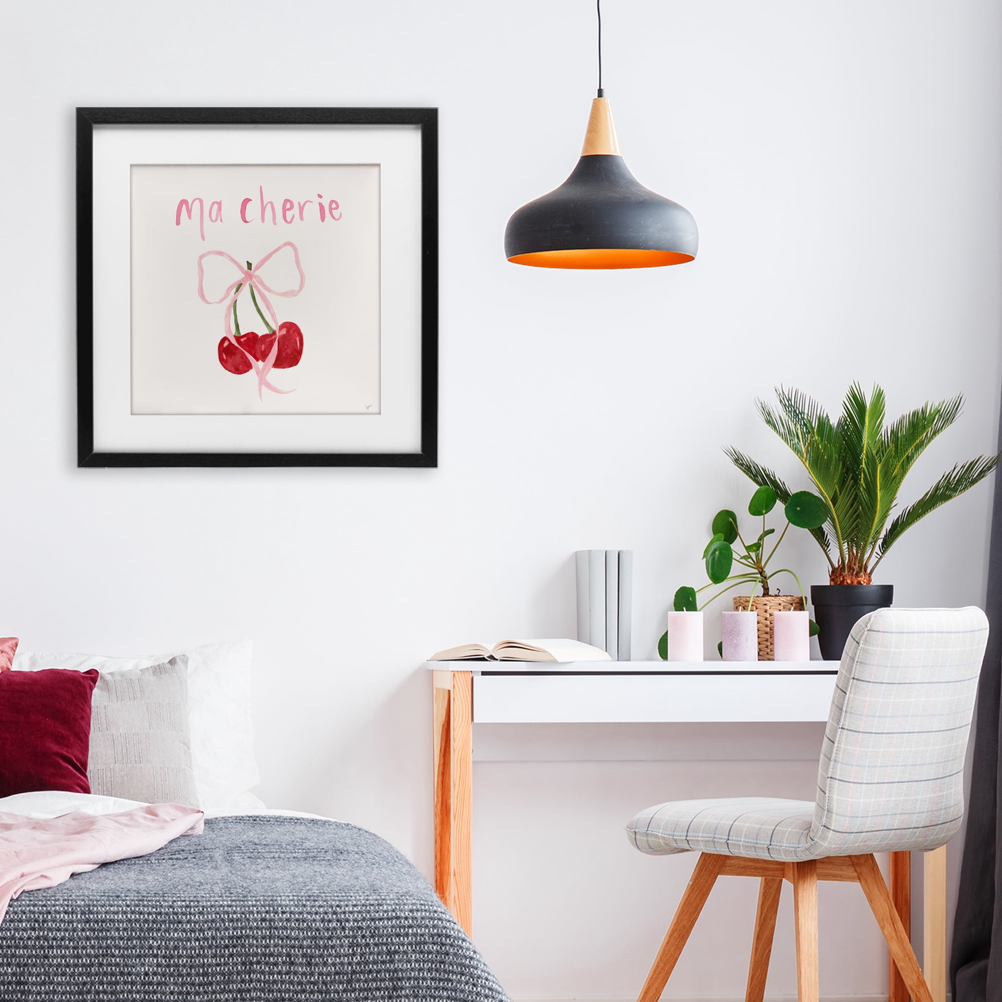 Stupell Industries Ma Cherie Ribboned Cherries Black Framed Print Under Glass, design by Lucille Price