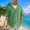 thumbnail image 4 of Atogsazn Men's Casual Summer Beach Shirts Button Down Short Sleeve Crochet Guayabera Shirts 01-Mint Green XXL, 4 of 9