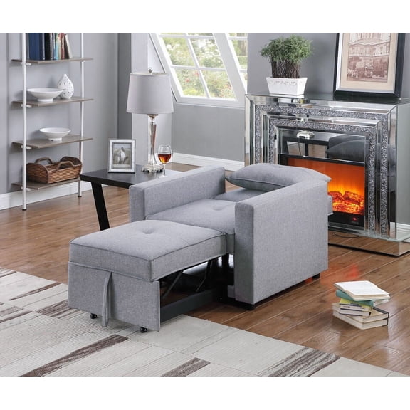 Accent Chairs Zaira 33.25"W Light Gray Linen Convertible Sleeper Chair with Side Pocket,Fabric Accent Chairs