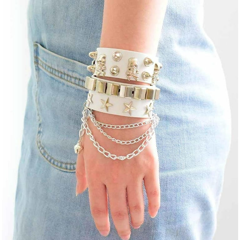 Leather Bracelet Combo Metal Star & Spike Inlay Grunge Leather Bracelet Combo Metal Star & Spike Inlay Grunge