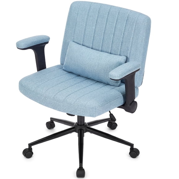 IPKIG Ergonomic Office Chair with Wheels and Flip-Up Arms, Wide Seat Swivel Desk Chair for Home Office, Computer, Vanity in Linen Blue
