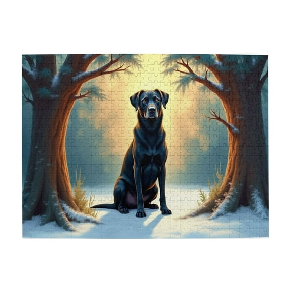 500 Piece Jigsaw Puzzle For Adults Black Labrador In Winter Wonderland Dogs Trees Snow Sunset Challenging And Relaxing Adult Puzzle Great Gift Idea 20.5X15In