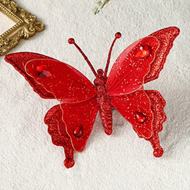Adornos navideños, adornos navideños, regalos navideños, 1 pieza de decoración navideña, mariposas brillantes, accesorios con clips, flores navideñas, decoración para bodas y festivales, accesorios de
