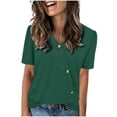 thumbnail image 1 of Tops de Color Sólido para las Mujeres, Botón de Cuello en V de Manga Corta, Top de Moda Casual para las Mujeres, 1 of 9