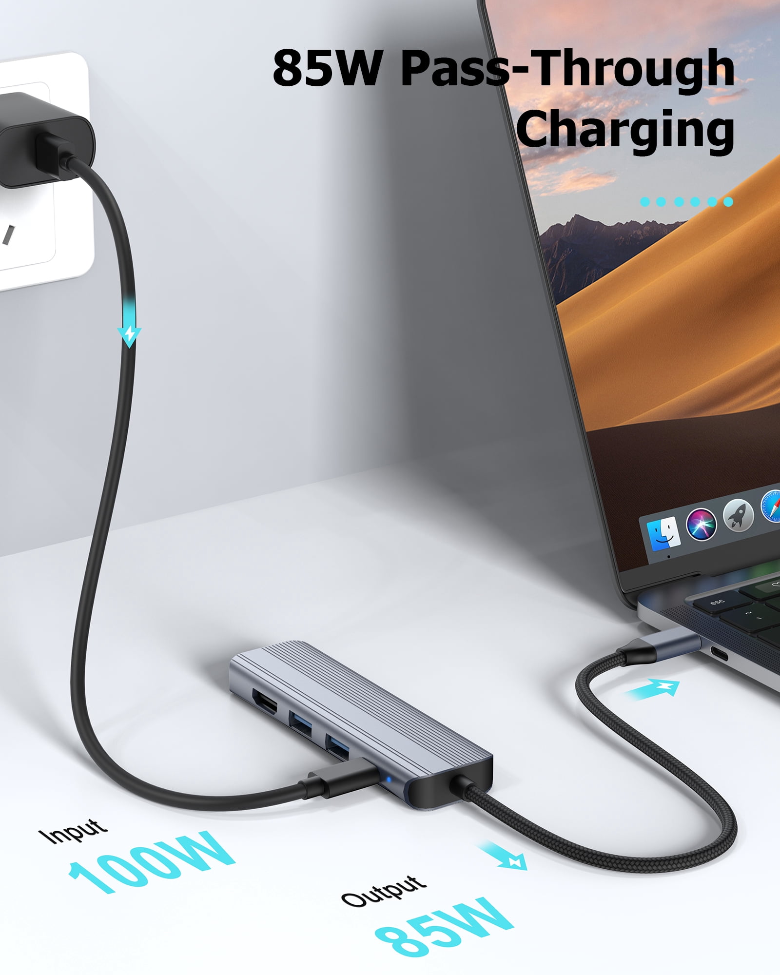 USB C Hub Ethernet HDMI Multiport Adapter for MacBook Pro/Air, iPad, Laptop Dock with 5Gbps USB A/C, 1Gbps RJ45 Gigabit Ethernet, 4K@30Hz HDMI, 100W Pass Through Charging