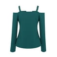 thumbnail image 4 of FAIWAD Womens Long Sleeve Cold Shoulder Tops V Neck Hollow Out Strape Blouses Slim Stretch Tunic Tops, 4 of 5