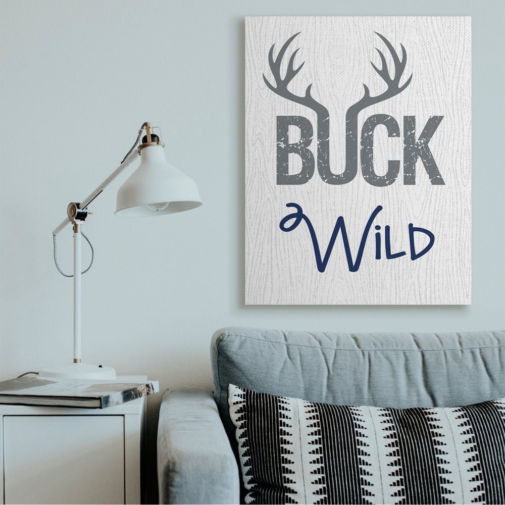 Stupell Industries Buck Wild Phrase Antler Typography Kids' Rustic Sign Canvas Wall Art Design by Ashley Calhoun