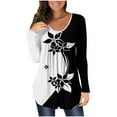 thumbnail image 2 of OKBOP Womens Christmas Tops,Casual Floral Butterfly Printed Pullover Long Sleeve Buttons Women Shirts And Blouses Simply Southern Shirts Women, 2 of 5