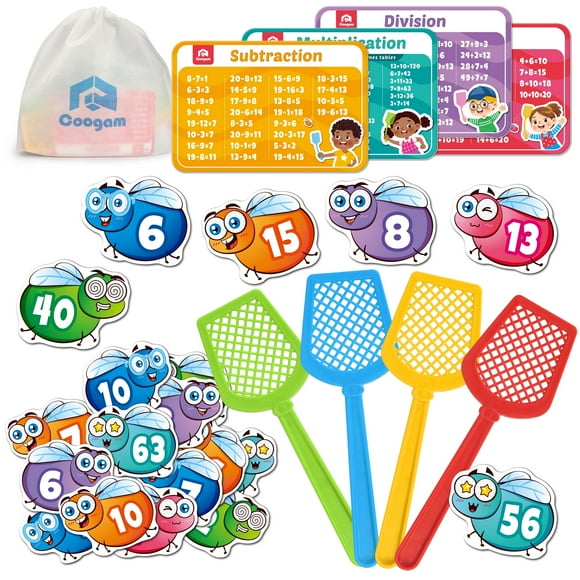Coogam Math Counting Game, Math Manipulative Learning Swat The Fly Cards, Practice with Addition, Subtraction, Multiplication & Division, Educational Toy for 1 2 3 Years Old