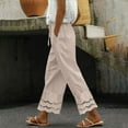 thumbnail image 2 of Jxximdong Pants for Women Summer New Women's Casual Loose Fitting Waist And Ankle Patchwork Lace Cotton And Linen Pants Yellow L Trousers, 2 of 5