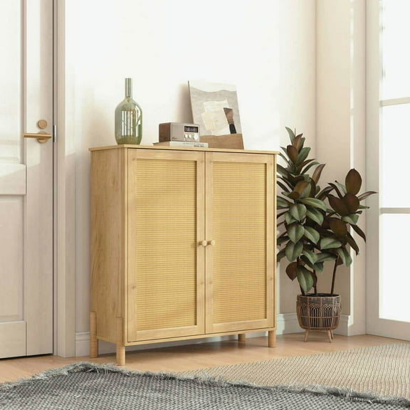 Kadyn Buffet Cabinet, Sideboard Cabinet,Mid-Century Modern Storage Cabinet with Woven Rattan Doors & Adjustable Shelves