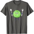 thumbnail image 1 of Cute Green Cabbage Vegetable Holding Fork and Spoon Standing T-Shirt, 1 of 1