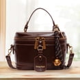 thumbnail image 2 of Retro PU Leather Bucket Bag for Women Zipper Closure Small Crossbody Handbags with Pendant Shoulder Tote Handbag Casual Shopper Handbag for Work & Daily Use (Brown), 2 of 10