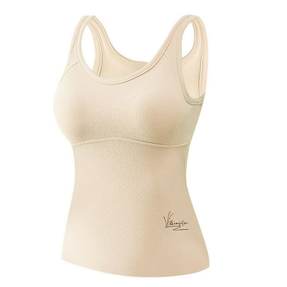 GA WEIHUA Women Thermal Tummy Control Shapewear Tank Top with Built in Bra Compression Padded Shapewear Camisoles Warm Body Shaper Tops(Beige,M)