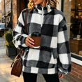 thumbnail image 2 of Half Zip Pullover Women Plaid Stand Collar Fleece Jackets Pocket Warm Winter Trendy Oversized Sweatshirts Black S, 2 of 5