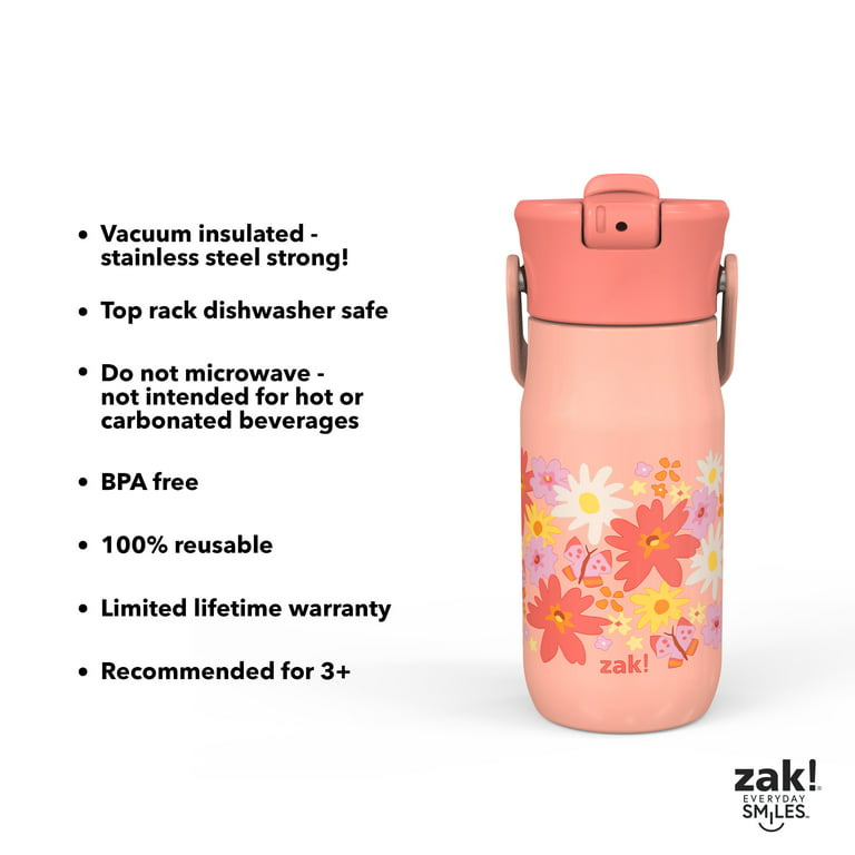 Zak Designs 14oz Recycled Stainless Steel Vacuum Insulated Kids' Water  Bottle 'Flower Power