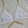 thumbnail image 5 of Efsteb Women's Trendy 2 Piece Triangle Bikini Set Halter Rhinestone Bathing Suit Swimsuit Split Swimsuit (White,M), 5 of 6