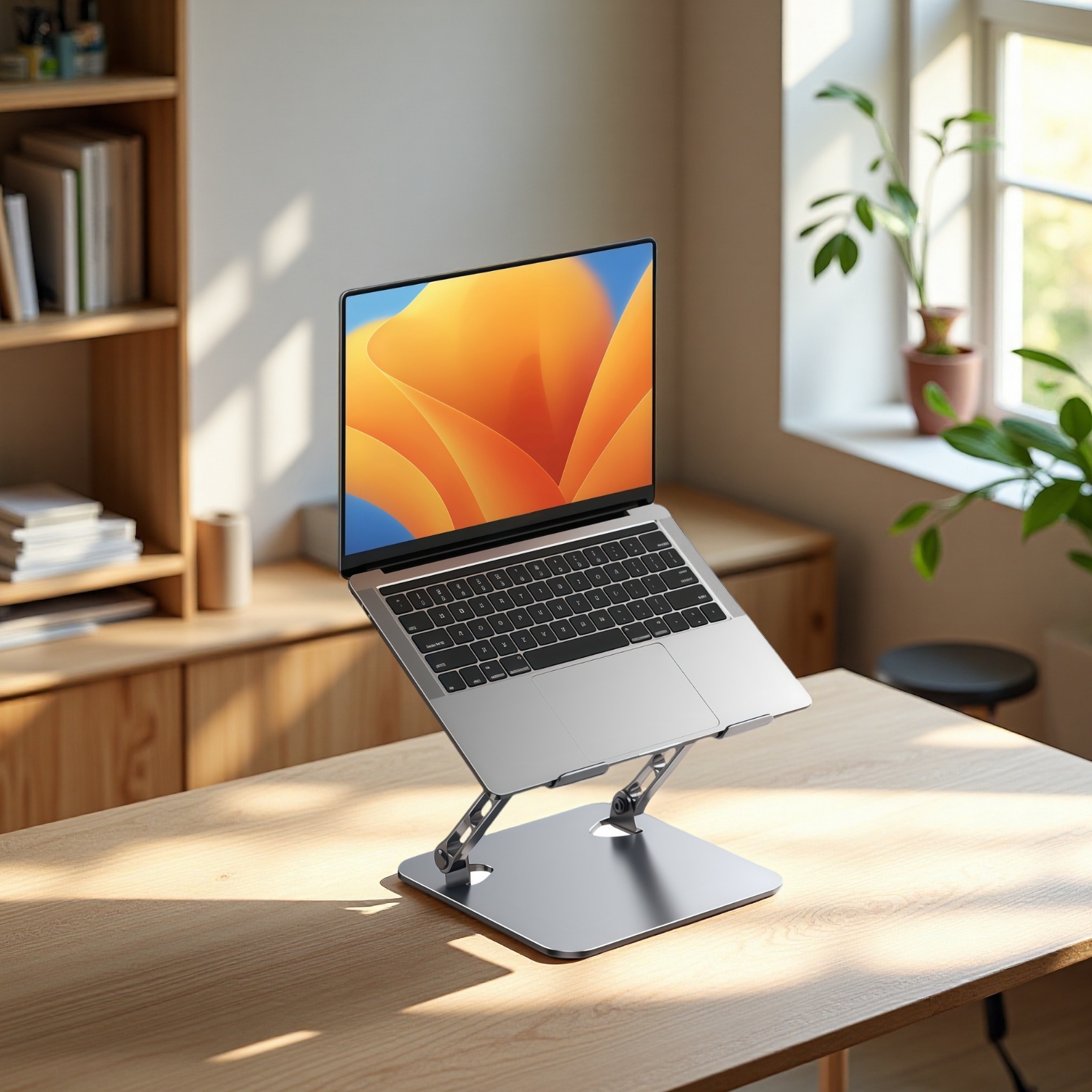 Adjustable Laptop Cooling Stand with Fan, Ergonomic Desk Riser for Laptop and Tablet, Carbon Steel Frame with USB Cooling Pad, Anti-Slip Base, Compatible with 10鈥?7 Inch Devices