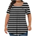 thumbnail image 2 of Xixinqiwan Plus Size Womens Summer Tops Short Sleeve Shirts Casual Pleated Square Neck Tunics Work Blouse Basic Tee Black L, 2 of 5