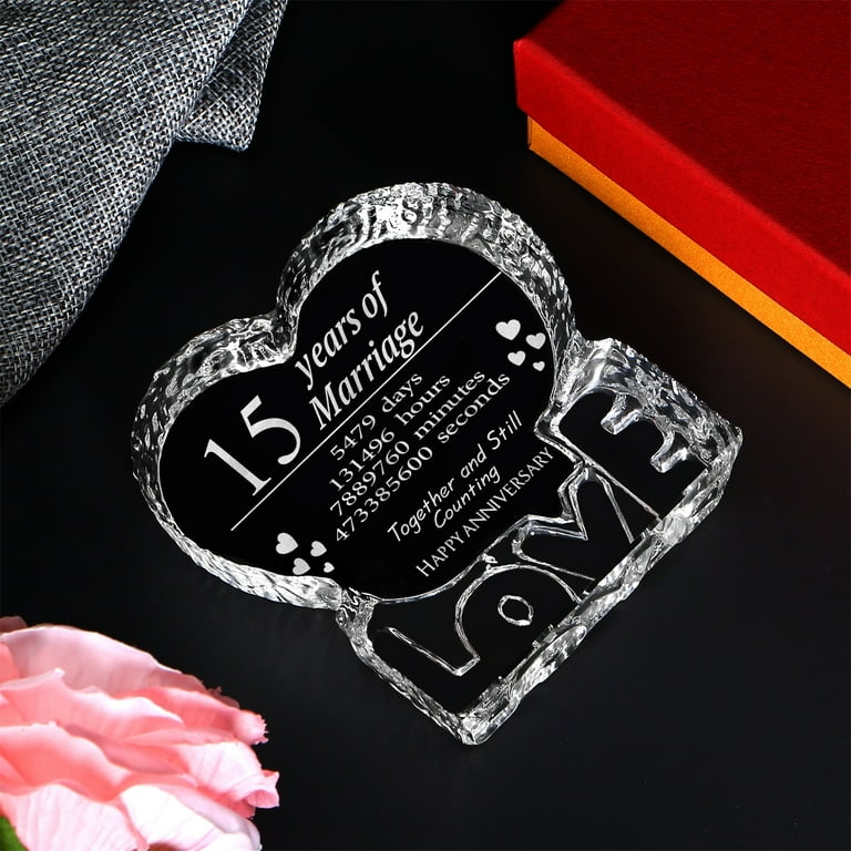 Wedding Anniversary Romantic Gifts for Couple Women Her, Happy Anniversary  Wedding Gifts for Wife Girlfriend, Crystal Heart Marriage Keepsake