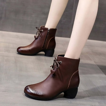 

TIANEK Fashion Retro Chunky Heel Middle-Heels Casual Side Zipper Short Duck Boots Women Reduced