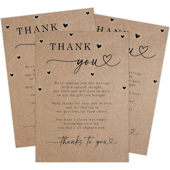 40 Pack Pre-Filled Baby Shower Thank You Cards 5x7 - with Envelopes - Elegant and Convenient Gratitude Notes for Baby Showers (Kraft)