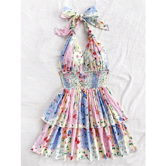 Floral Tiered Halter Dress