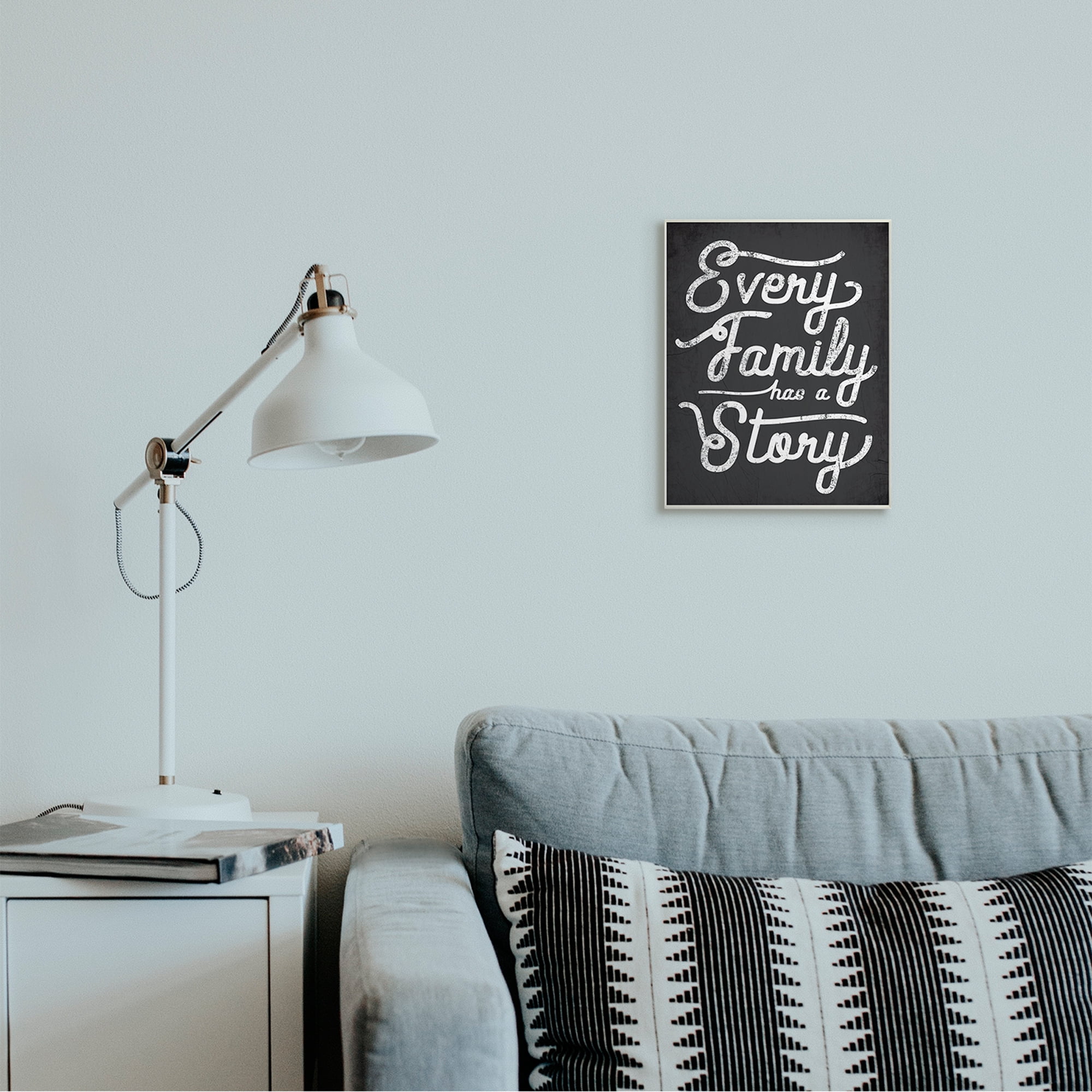 Stupell Industries Every Family Has a Story Quote Rustic Black White Wall Plaque by Daphne Polselli
