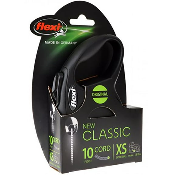 FLEXI 8kg (18Lbs) 3 Meter (10Ft) XS New Classic Cord Retractable Dog Cat Lead Black