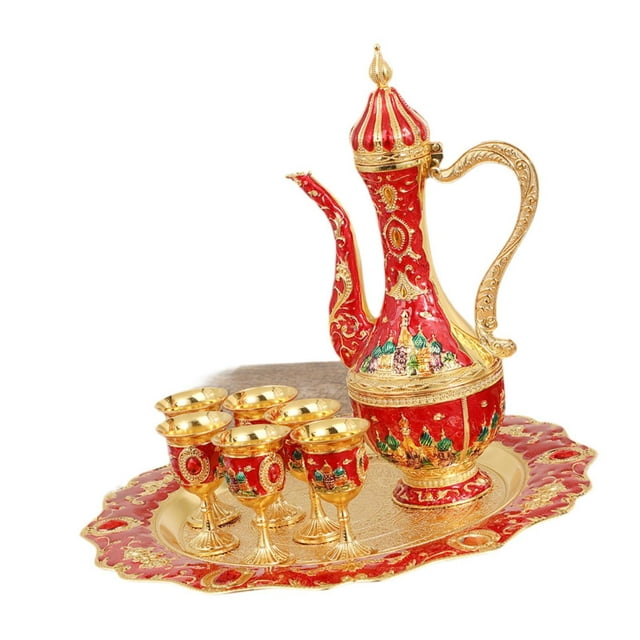 Juego de té turco BLESIY decoración antigua con 6 tazas de café rojo