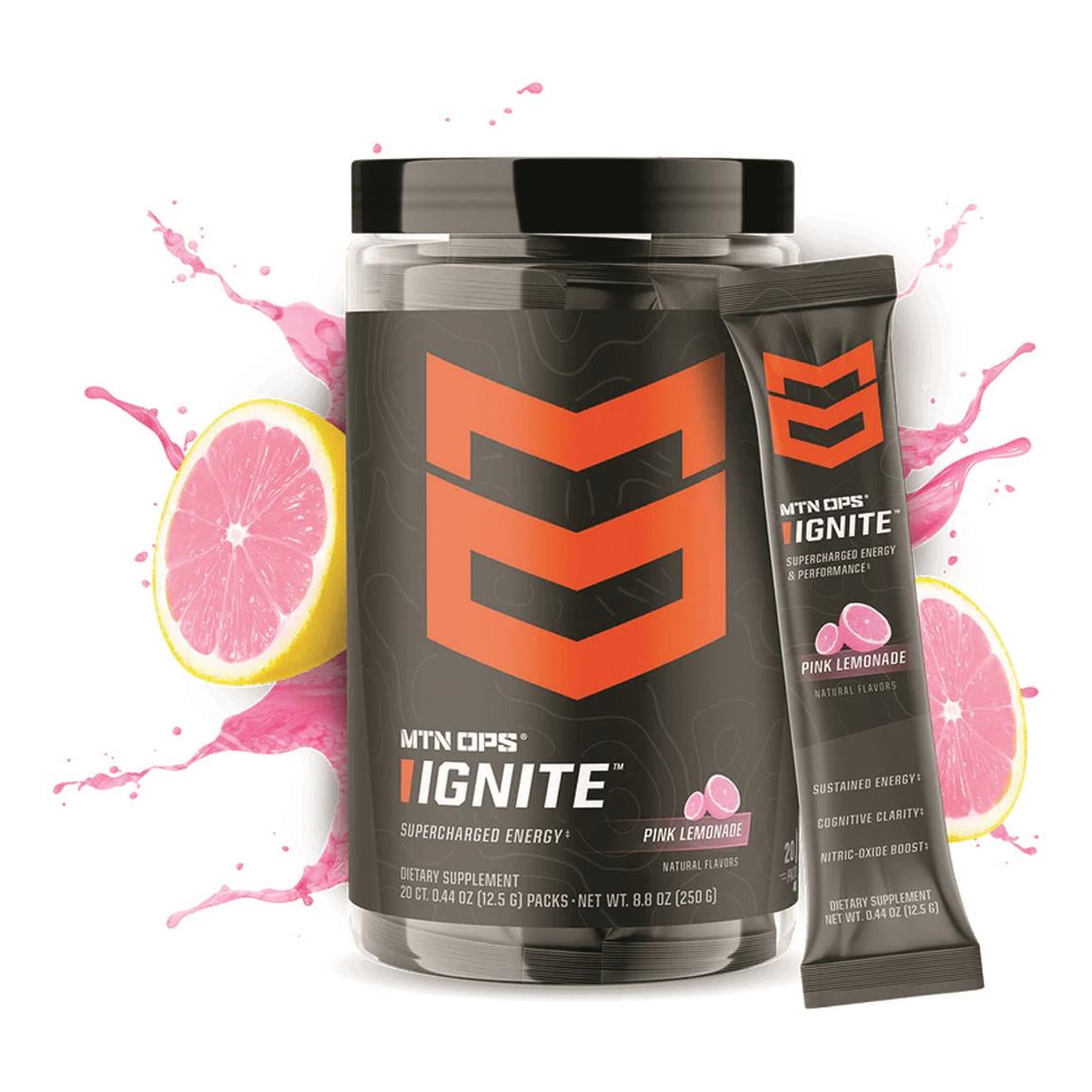 MTN OPS Ignite Energy Drink - Scoop, Pink Lemonade, 45 Servings