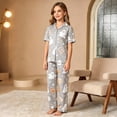 thumbnail image 2 of RUTAYY Girls Halloween Pajama Set Button Down Ghost Pumpkin Candy Graphic 2 Piece Sleepwear Holiday Indoor Activity Grey, 2 of 4
