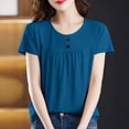 thumbnail image 2 of Tops de Manga Corta de Mujer Casual Botón de Color Sólido Plegado Cuello Redondo Suéter de Moda para el Hogar Y el Uso Diario, 2 of 6