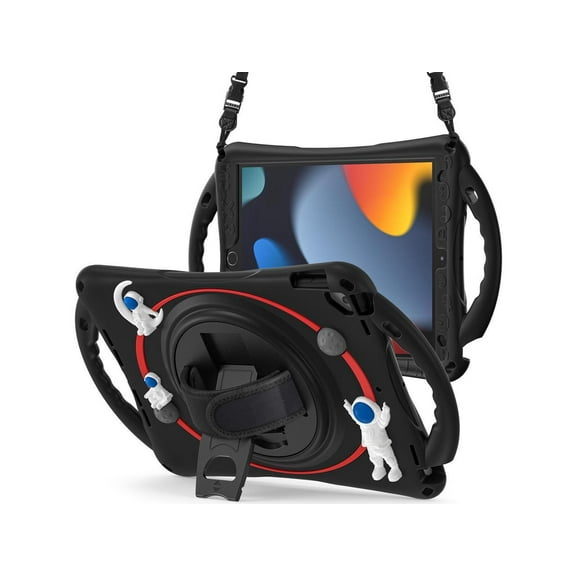 Cute Case for iPad 9th 8th 7th Generation 10.2", Shockproof Silicone Astronaut Cover with Stand, Shoulder Strap, Handle Grip, Pencil Holder for iPad 10.2 Inch 2021 2020 2019,iPad Pro 10.5, Air 3